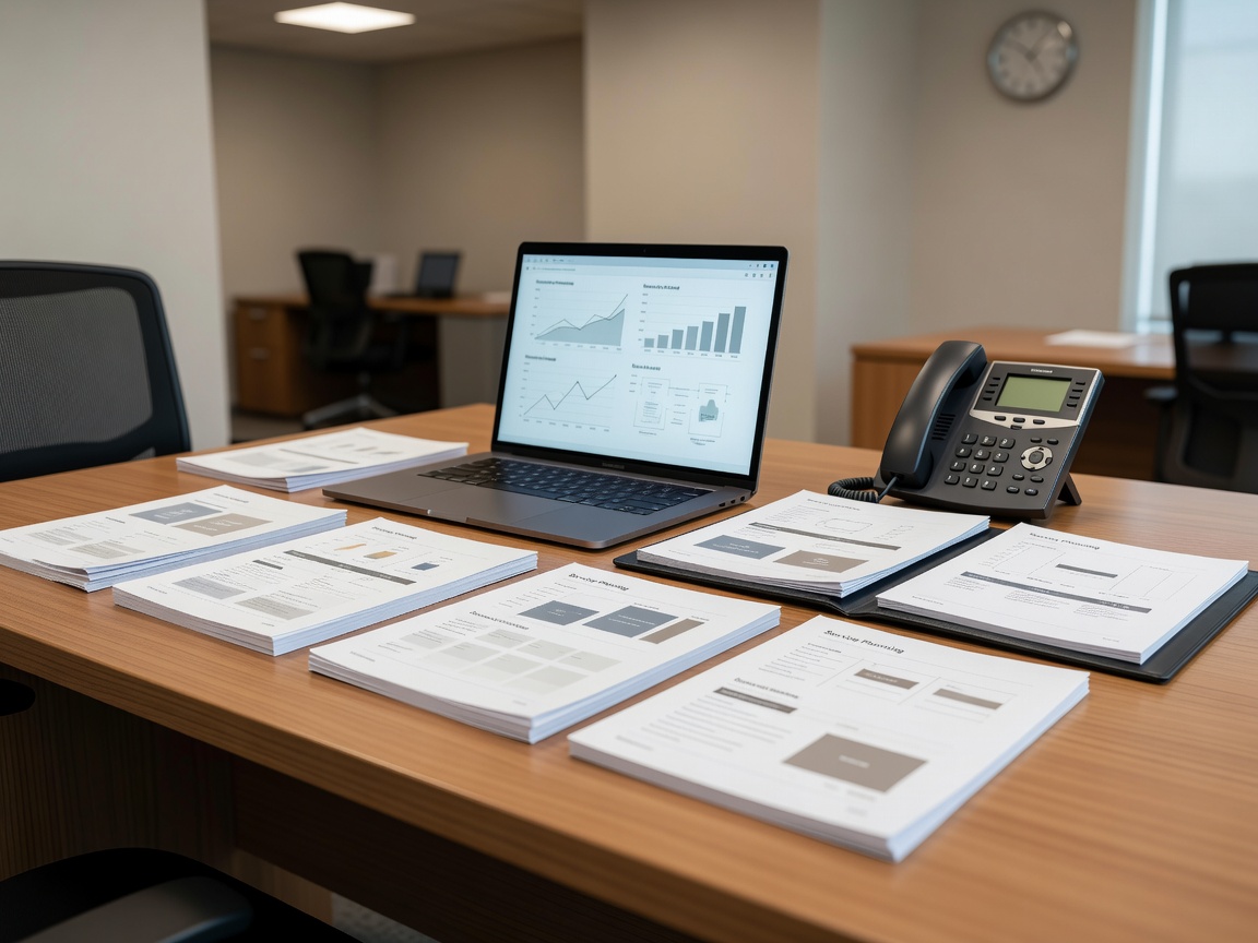 Hospitality operations desk with laptop and service planning documents for client support inquiries