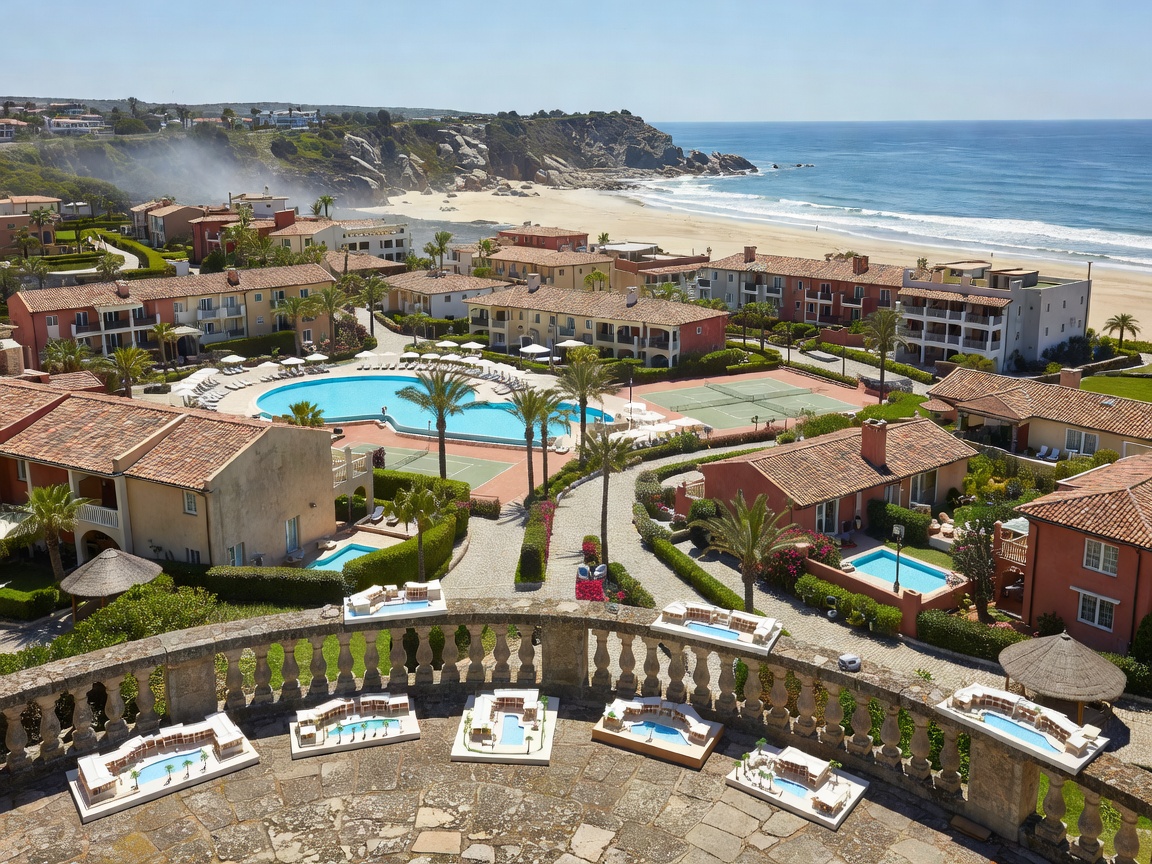Large coastal resort complex viewed from elevated terrace for property-wide management planning