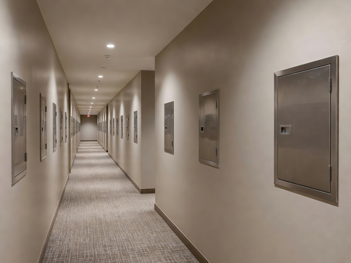 Quiet hotel corridor and housekeeping access points suitable for preventive inspections